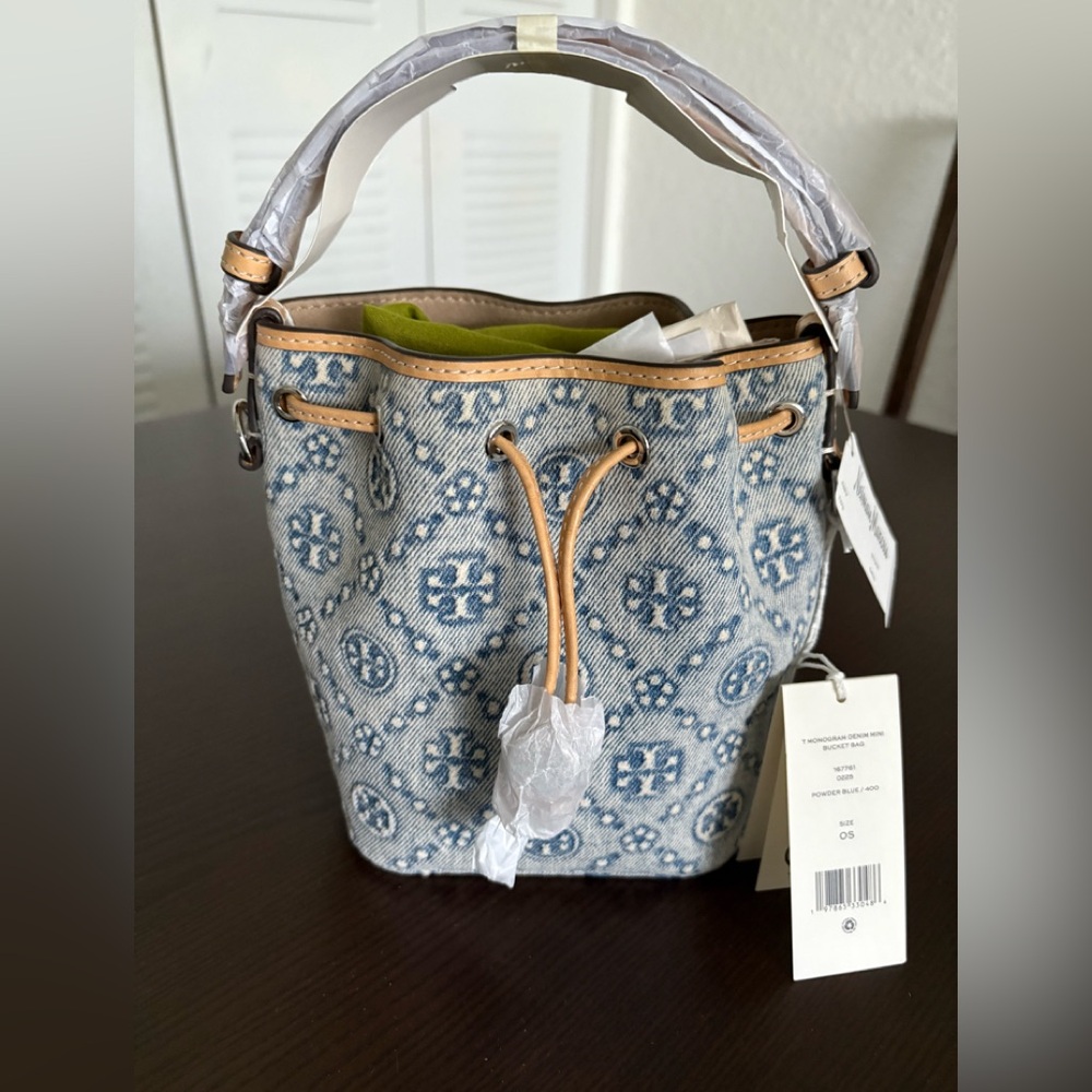 Tory Burch T Monogram Denim Mini Bucket Bag